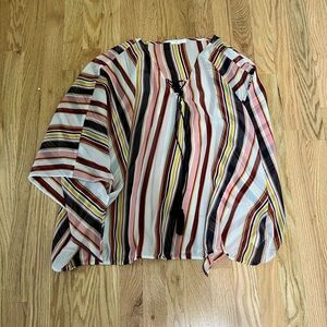 Maurices Red and Yellow Boxy Blouse with Tie Front